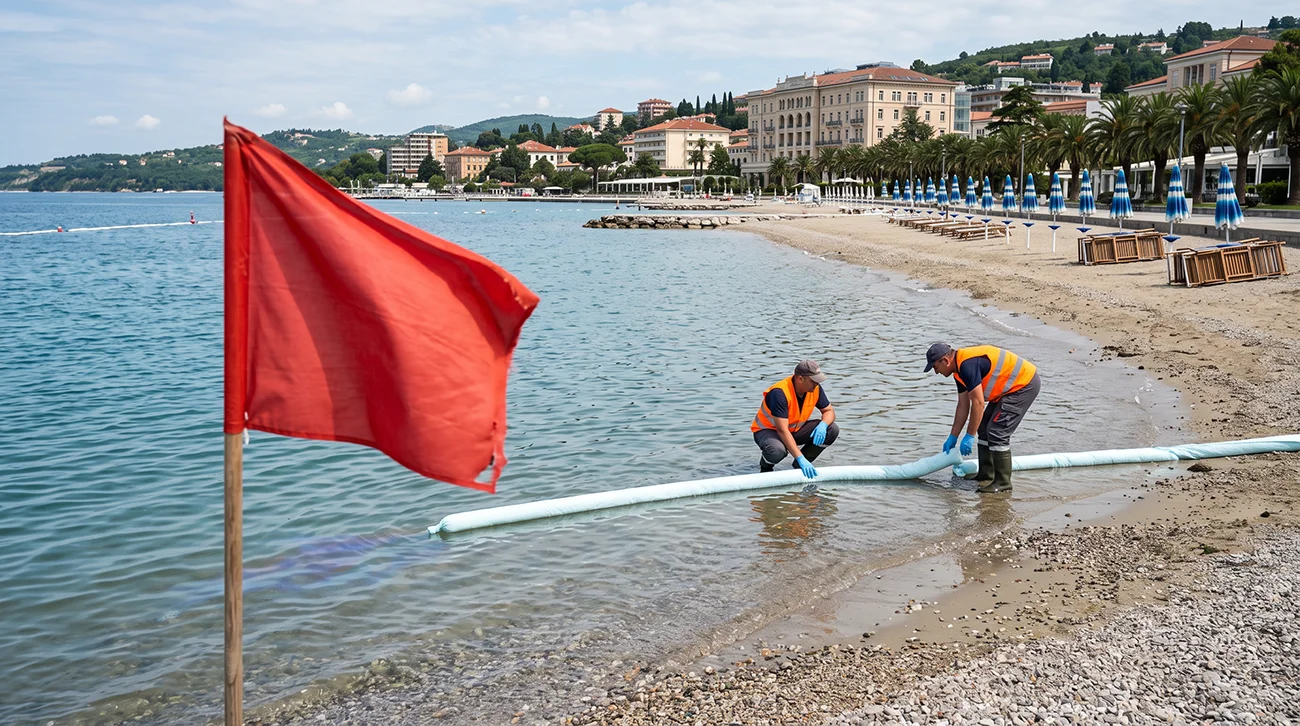 Zaradi razlitja goriva zaprli portoroško plažo, kopanje do nadaljnjega odsvetovano