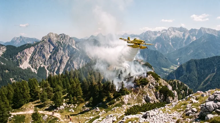 Požar nad Kranjsko Goro gasijo air tractorji in helikopter